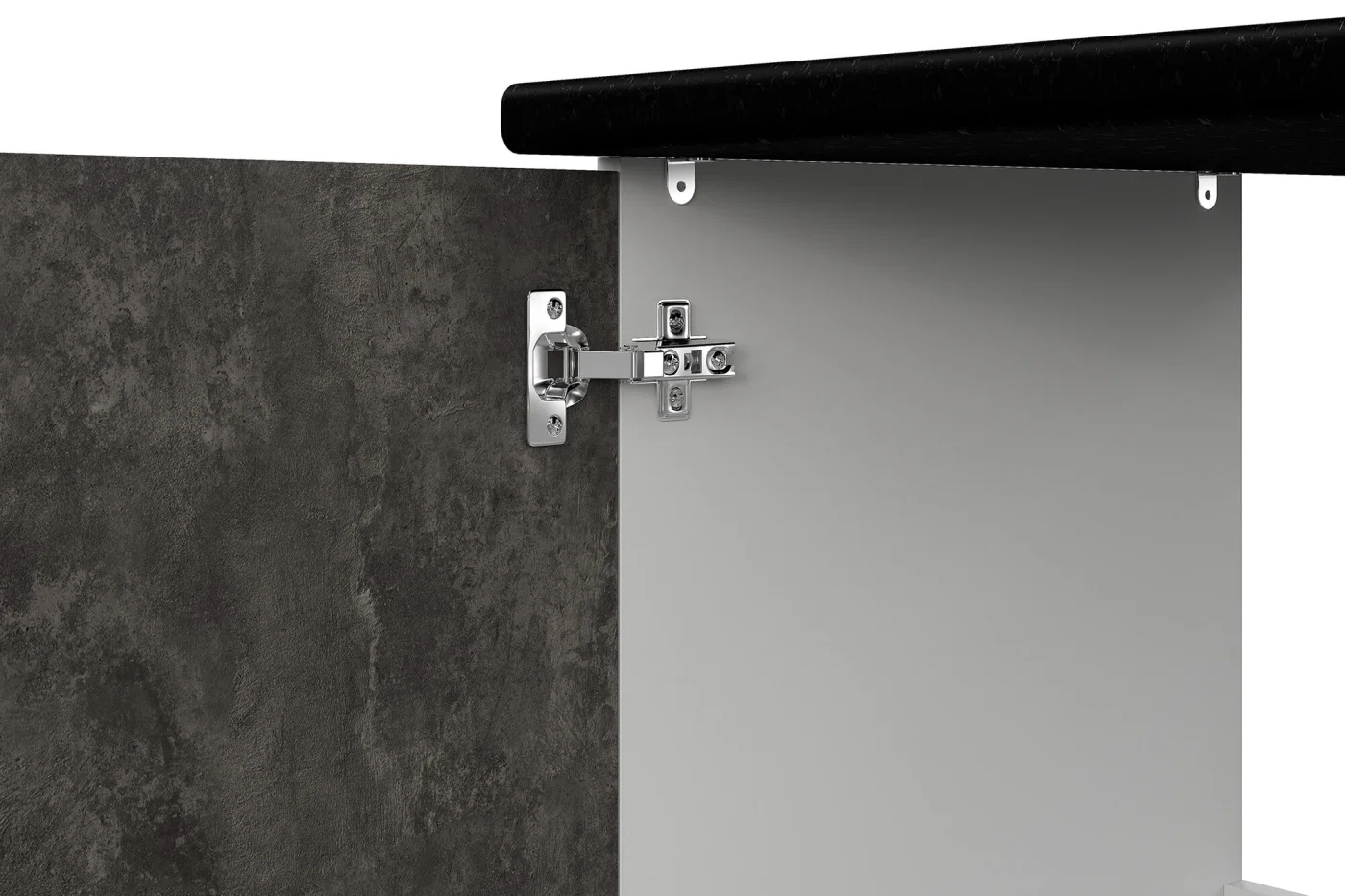 Кухонный гарнитур прямой Нонтон Ноктис, 200 см, Белый / Цемент светлый / Цемент темный / Столешница черная
