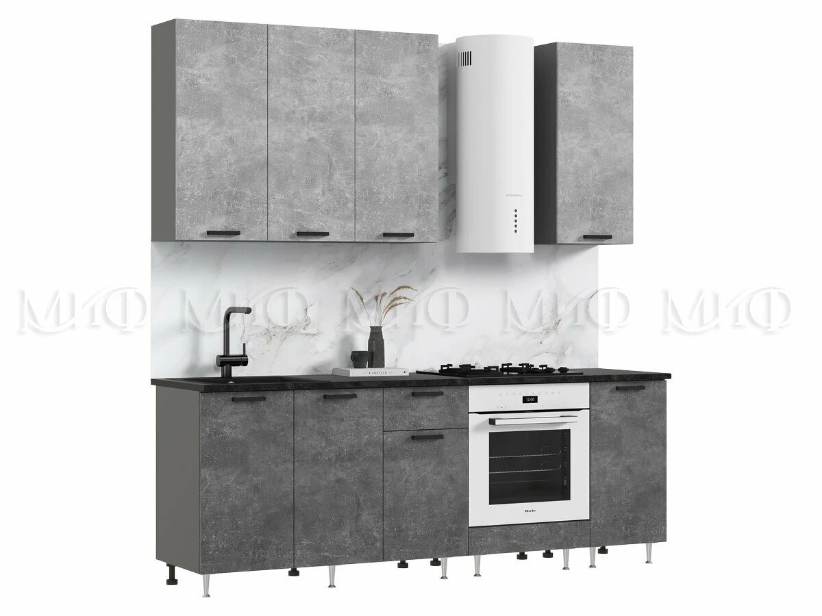 Кухня Рио NEW 2,2/900м (490) Компановка №2 (Бетон светлый/Бетон темный, Графит (Кастилло темный)), ЛДСП